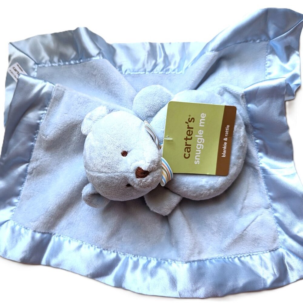 2011 Carter's Baby Bear Security Blanket Snuggle Me Blankie & Rattle 14x14" VTG - Picture 3 of 8